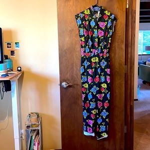 nooworks jumpsuit. Modern bright roses print on black premium cotton. Size M.